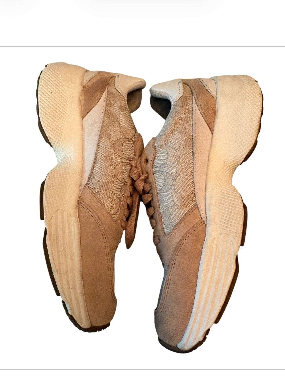 Coach Signature “C” Tan Suede and Canvas Sneakers Size 7 - Picture 5 of 10